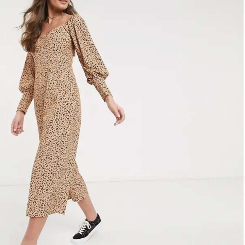 ASOS puff-sleeve leopard print jumpsuit (NEW) Size 4 Petite